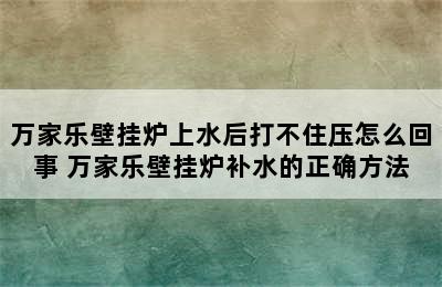 万家乐壁挂炉上水后打不住压怎么回事 万家乐壁挂炉补水的正确方法